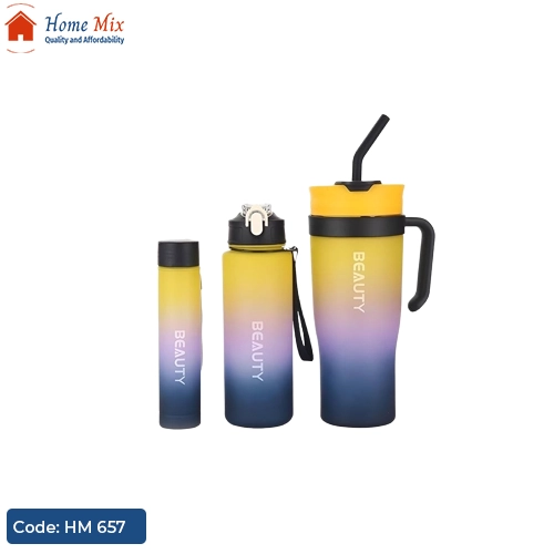 HM 657 طقم زجاجات حرارية 3 قطع – تصميم جريدينت أنيق للعائلة - الصورة 1