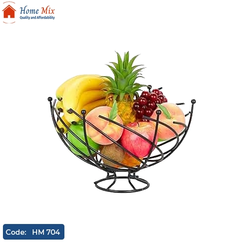 HM 704 طبق فاكهة معدني بتصميم عصري – معدن مجلفن ضد الصدأ وخشب زان أنيق - الصورة 1