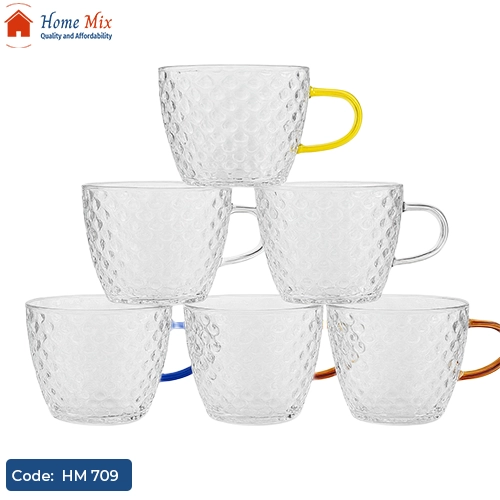 HM 709 طقم فناجين زجاج منقوش – 6 قطع أنيقة مقاومة للحرارة بسعة 140 مل - الصورة 1