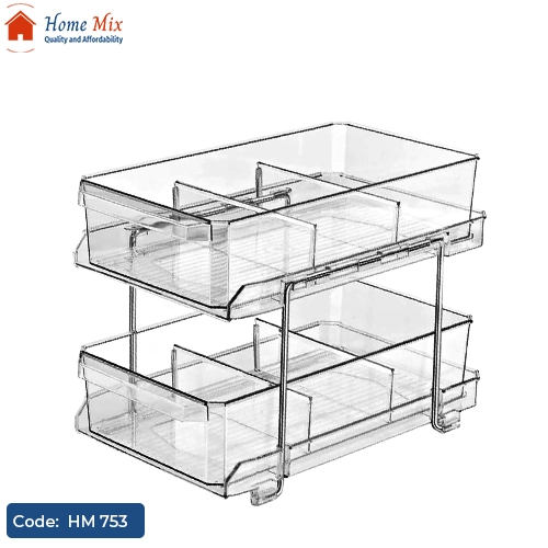 HM 753 رف تخزين درج مزدوج شفاف – منظم مطبخ وحمام أكريليك عالي الجودة - الصورة 1