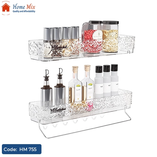 HM 755 رف حمام أكريليك مزود بفواطة و6 هوك – تصميم شيك وسهل التركيب - الصورة 1