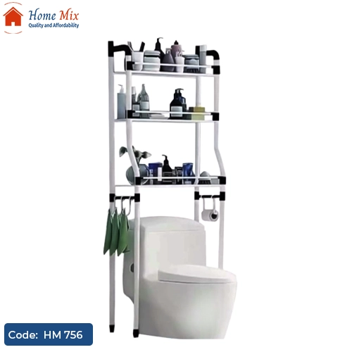 HM 756 ستاند حمام 3 رف معدن مقاوم للصدأ – منظم عملي فوق قاعدة التواليت - الصورة 1