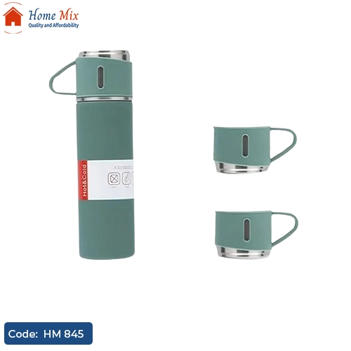 HM 845 ترمس حراري استانلس 304 بيد و3 أكواب – يحافظ على الحرارة 8 ساعات - الصورة 1