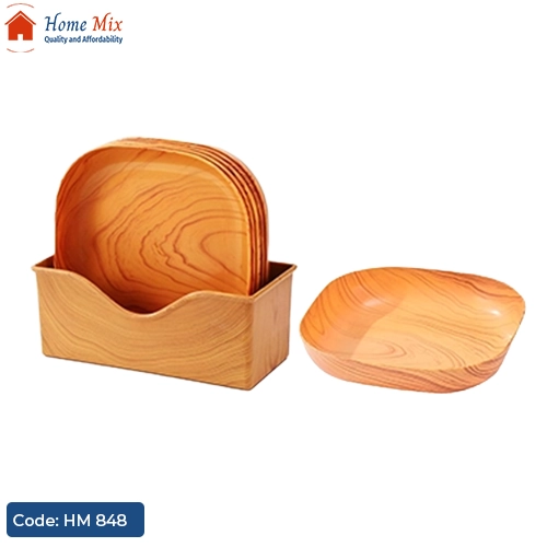 HM 848 طقم أطباق خشبي بالحامل – 5 قطع بلاستيك بيور صالح للميكرويف وغسالة الأطباق - الصورة 1