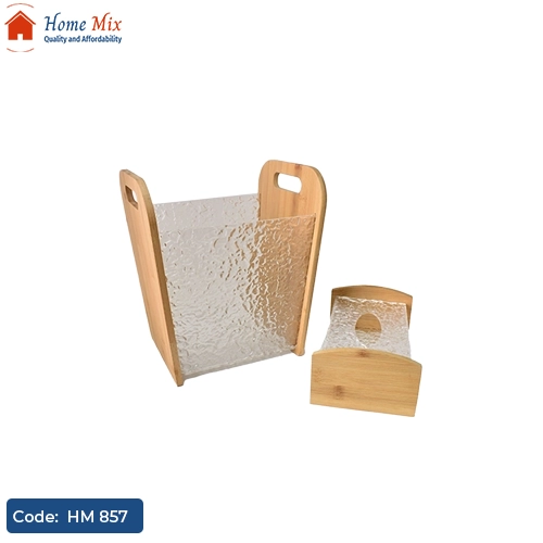 HM 857 طقم باسكت وعلبة مناديل خشب × أكريليك – تصميم ديكور أنيق - الصورة 1