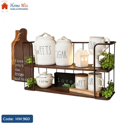 كوفي راك Coffee Rack – معدن وخشب بتصميم أنيق | 2 رف للتوابل والعلب