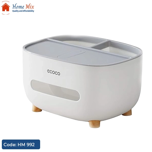 HM 992 علبة مناديل Ecoco بأرجل خشب ومنظم ريموت 2 خانة – تصميم عصري أنيق - الصورة 1