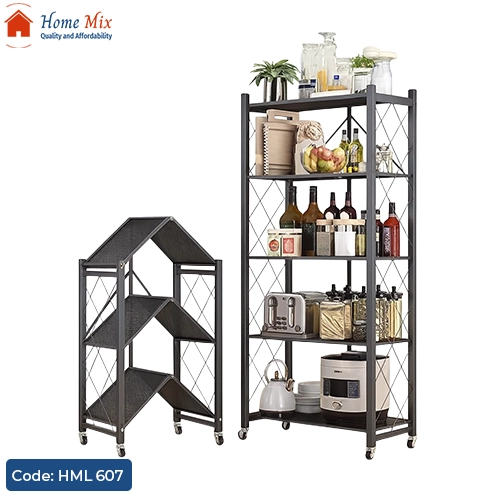 HML 607 استاند معدن مطلي أسود 5 دور – منظم تخزين وديكور أنيق للمطبخ والمنزل - الصورة 1