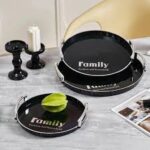 ⁦طقم صواني تقديم ميلامين أسود مطعمة بالسيلفر – 3 قطع House⁩ - الصورة ⁦2⁩