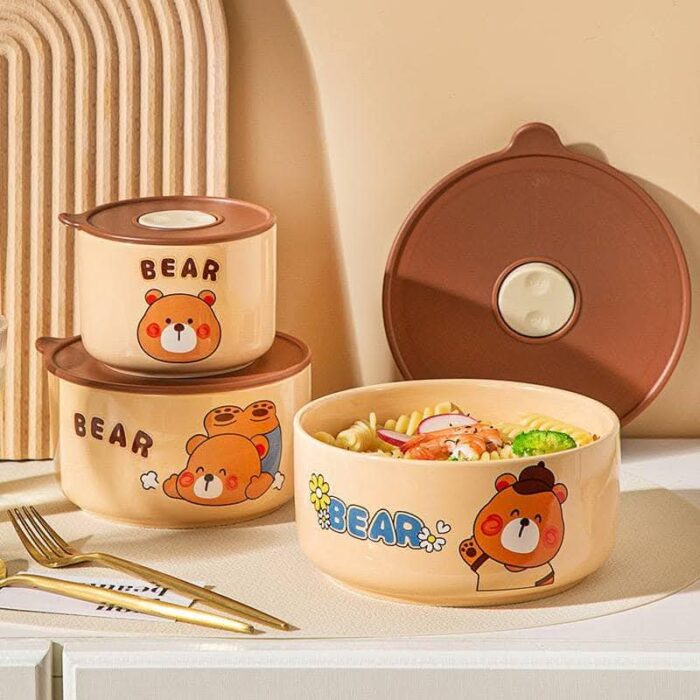 ⁦طقم علب تلاجة بورسلين – 3 قطع بأغطية بلاستيك صحية⁩ - الصورة ⁦2⁩