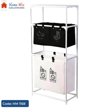 استاند وسبت غسيل 3 دور – معدن متين مع سلال قماش لتصنيف الملابس