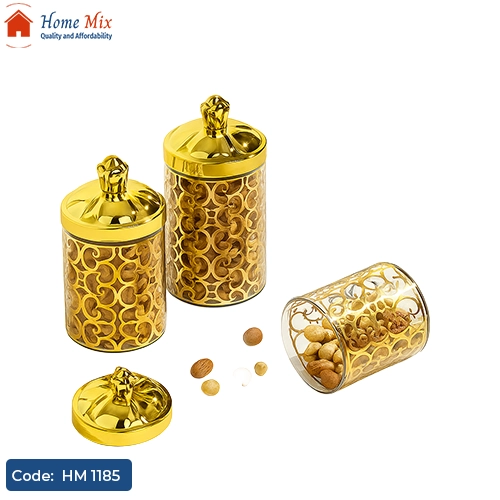 HM 1185 طقم كاندي أكريلك شفاف × جولد – 3 قطع بأحجام مختلفة - الصورة 1