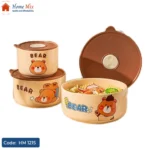 طقم علب تلاجة بورسلين – 3 قطع بأغطية بلاستيك صحية