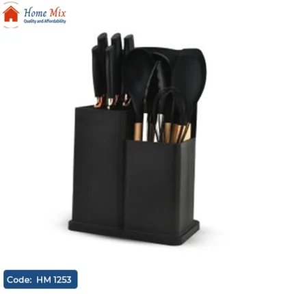 طقم توزيع 19 قطعة شيف بوراك – سيلكون بيد خشب وسكاكين استانلس