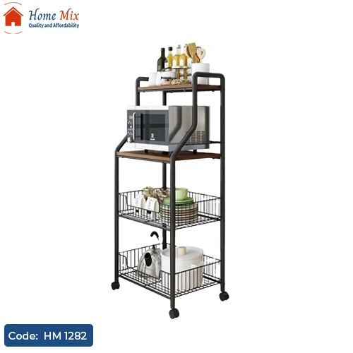 HM 1282 استاند معدن وخشب زان – 4 دور بعجل وفرامل ثبات 110×43 سم - الصورة 1