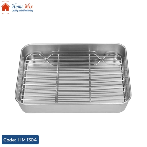 HM 1304 صينية شوى استانلس كوبى ايكيا مع حامل شبكى متحرك – مقاس 40×32 سم - الصورة 1