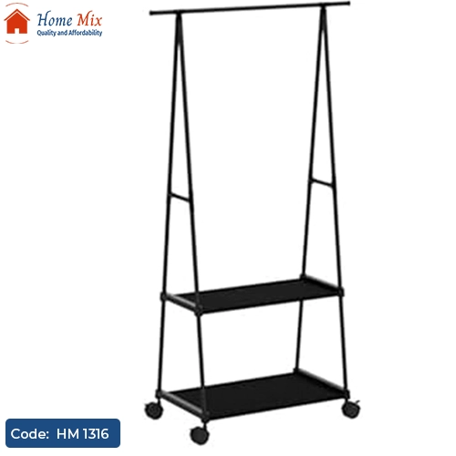 HM 1316 استاند ملابس هرمي معدن ضد الصدأ – 2 رف بعجل وفرامل تثبيت - الصورة 1
