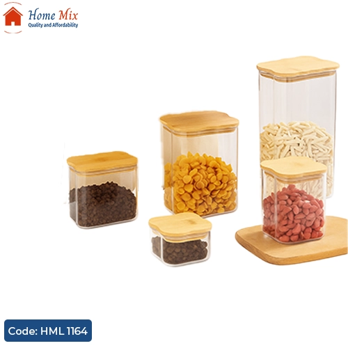 HML 1164 علبة بقوليات زجاج بيركس مستطيلة – غطاء محكم الغلق بجوان سليكون سعة 1600 مل - الصورة 1